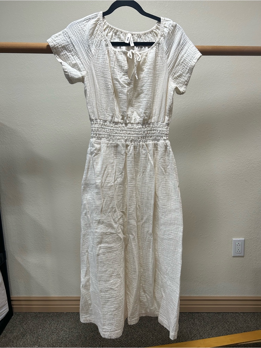 Pact Cream Smocked-Waist Maxi Dress